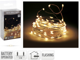 Lampki na druciku 40LED białe ciepłe flash 195cm na baterie 2*AA (AX8702410)
