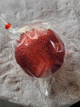 Bombka plastikowa czerwona brokatowa 150mm (O)
