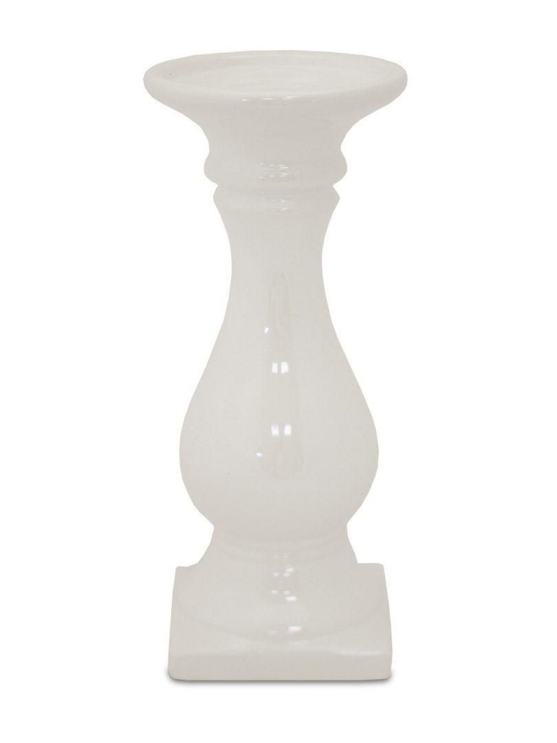 Świecznik ceramiczny szkliwiony ecru perłowy 23*9*9cm (118024) zb.2