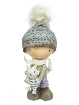 Chłopiec ceramiczny z kotkiem w czapce z pomponem 18*8*7cm (ZX0418)