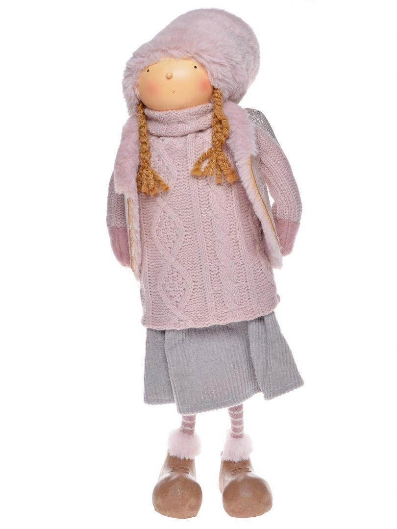 Dziewczynka w różowym kożuchu stojąca ze skrzydełkami 50*18*15cm (5508)