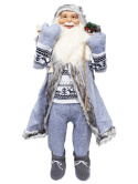 Mikołaj 120cm w szarym płaszczu z workiem i nartami stojący (CH19B-02238)