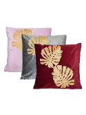 Poduszka welurowa bordowa ze złotymi liśćmi 45*45cm (8319)-20%