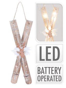 Narty drewniane z oświetleniem LED białe ciepłe na baterie 2*AA (ACW003450) 13*5,5*38cm