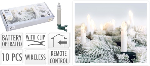 Świeczki LED na żabkach kpl-10szt pilot na baterie 10*AAA biały ciepły (AX2000010)