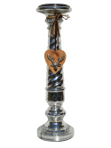 Świecznik szklany srebrny nakrapiany z srcem (IK0134) 43*12,2cm