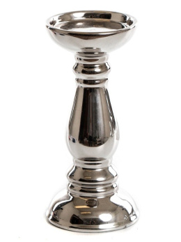 Świecznik ceram. srebrny szkliwiony 26,5*9cm (POR09845)