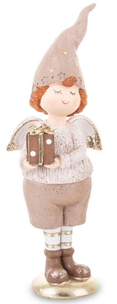 Elf chłopiec ceramiczny z paczką na podstawie (139564)-20%