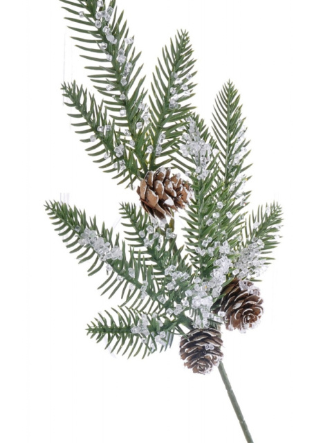 Gałązka PE zielona z lodem i szyszkami (XY18-418-1A) -20%