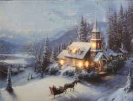 Obraz LED Zimowy Pejzaż z Kościołem 38*1,5*58cm na baterie 2*AA (483237)