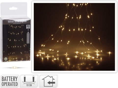 Wire lights 80LED bundle 10*75cm warm white battery operated (AX9731210)