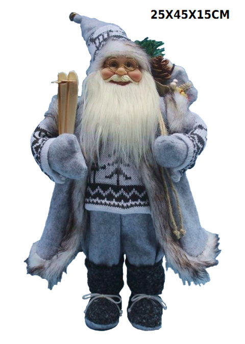 Mikołaj 45cm w szarym płaszczu z nartami (CH19B-02207)
