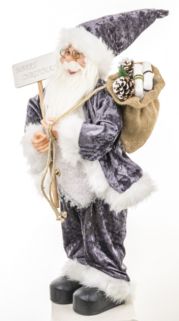 Mikołaj 60cm z tabliczką w płaszczu szary welur (CH19B-14145)