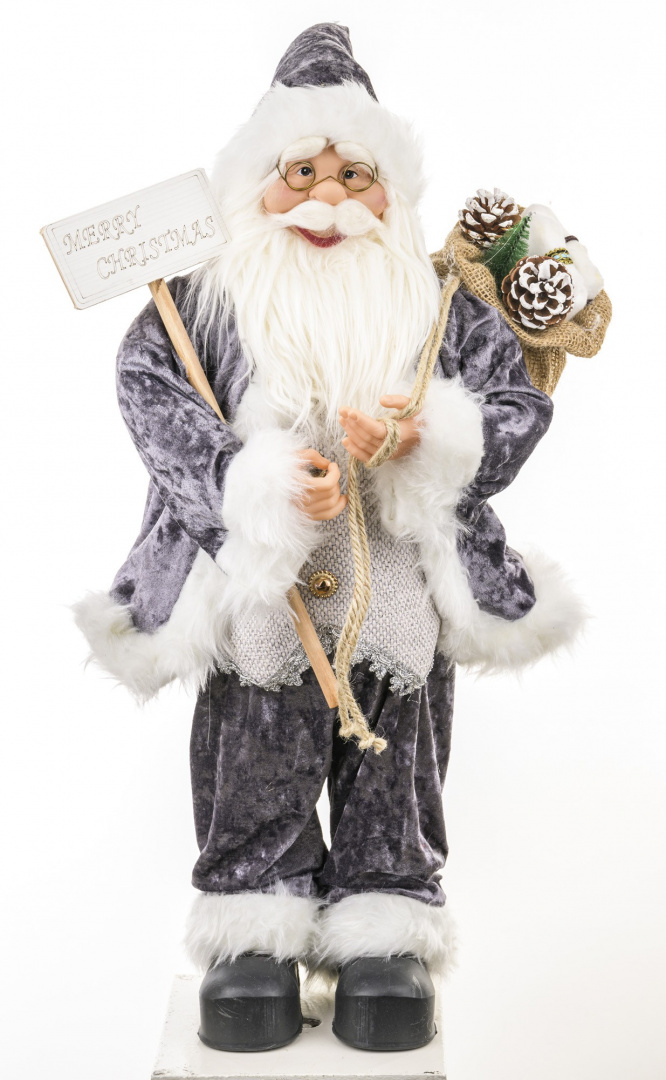 Mikołaj 60cm z tabliczką w płaszczu szary welur (CH19B-14145)