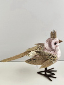 Ptaszek w koronie różowy welur (HN0836)