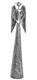 Anioł metalowy srebrny 55cm ażurowy z sercem w dół (ART18452) fi 11cm
