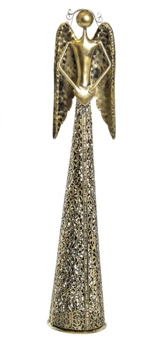 Anioł metalowy złoty 55cm ażurowy z sercem w dół (ART18394) fi 11cm-20%