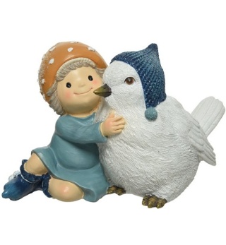 Dziewczynka z ptaszkiem ceramiczna niebieska czapka h:10,5*16,7*8,7cm (521663)-20%