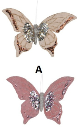 Kpl. 2 motyli na klipsie welur z brokatem 2wzory (024100)