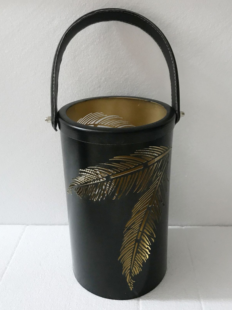Lampion metalowy czarno złoty liście z uchwytem średni h:25/41*fi15,5cm (IS0455) -30%