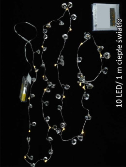 Lampki 10LED na druciku z kryształkami bat.2xAA 95cm (TG38834)