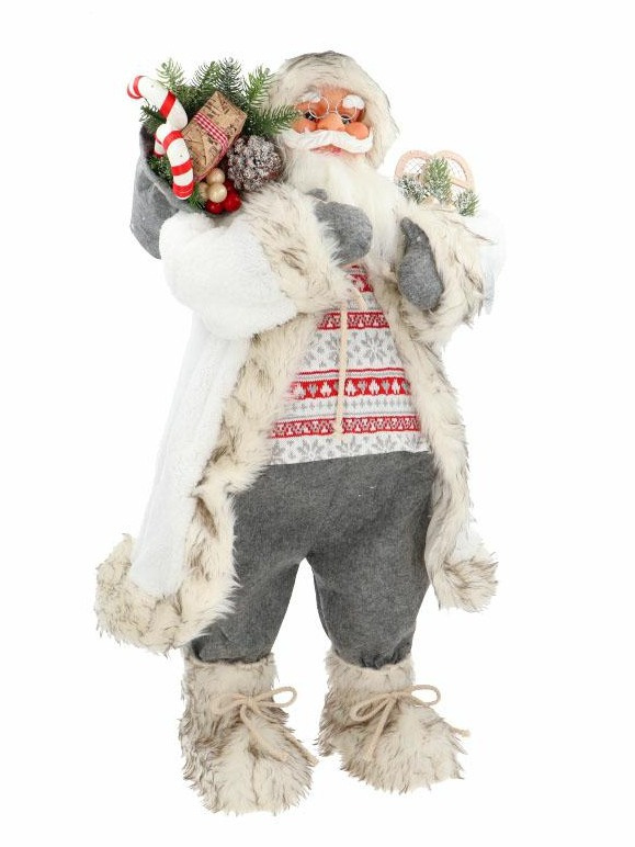 Mikołaj 80cm w białym futerku stojący (TJL9172-09) 41*33*82cm