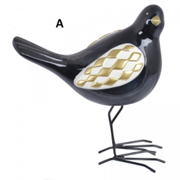 Ptak ceramiczny czarny na metalowych nóżkach 2wzory (4022) h:20*17*9cm