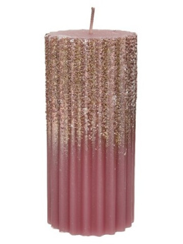 Świeca karbowana velvet pink z brokatem h:15*7cm (209509)