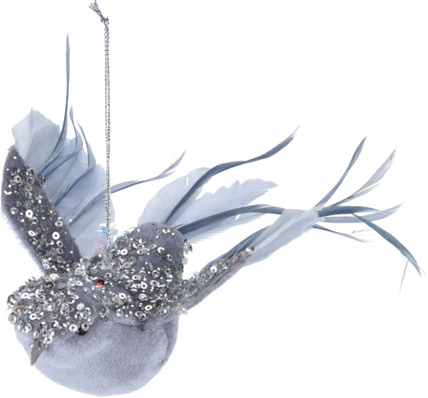 Zawieszka ptaszek welur szary z cekinami (018117) -20%