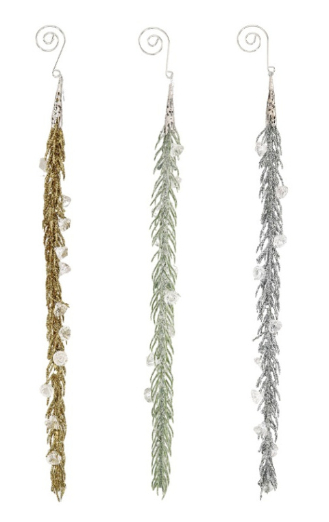 Zawieszka gałązka brokatowa 35cm z diamencikami 3kolory (BX19202)-20%