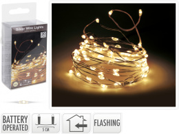 Lampki na druciku 20LED b.ciepłe flash 95cm na bat.2*AA (AX8702400)