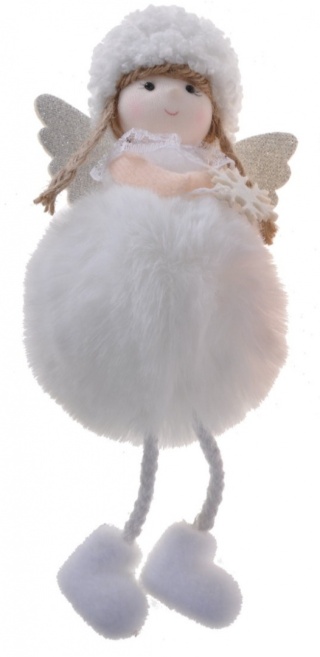 Zawieszka aniołek 18cm pompon futerko ruchome nóżki biały szary (DT-201-0082) -40%