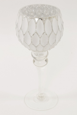 Kielich szklany 30cm biało srebrny matowy (116432)