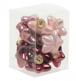 Kpl 12 gwiazdek szklanych 40mm mix róż opal jasny/ciemny burgund (106746)