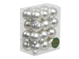 Kpl 24 bombek szklanych 25mm srebrny mat perła (100302)