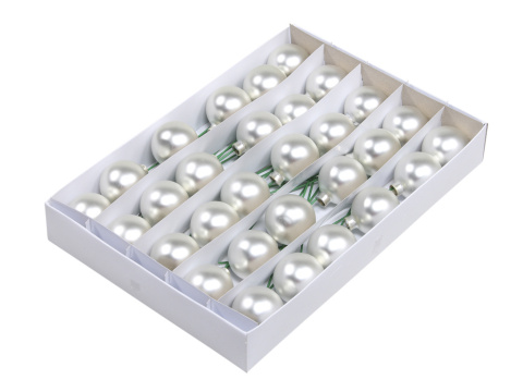 Kpl 30 bombek szklanych 50mm na druciku srebrny mat perła (100342)-20%