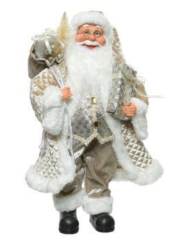 Mikołaj stojący beżowy 60cm w płaszczu z paczkami (560122)