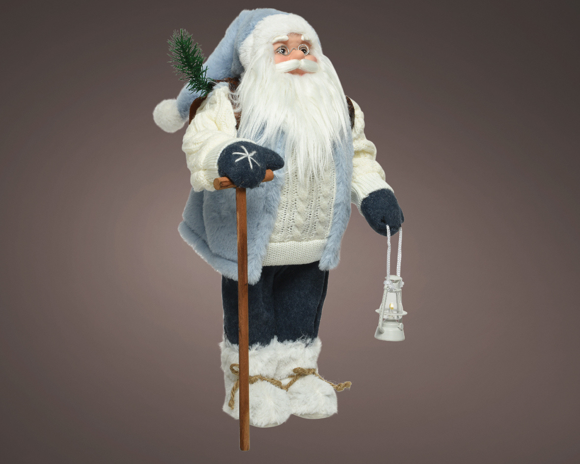 Mikołaj stojący 45cm z latarnią biało niebieskie futerko (740440)