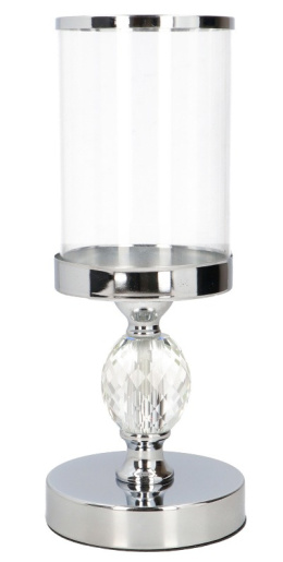 Świecznik metalowy srebrny z kulą akrylową i szkłem (NC9129-18)