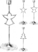 Świecznik metalowy aniołek na świecę 28cm srebrny (011030) fi10cm