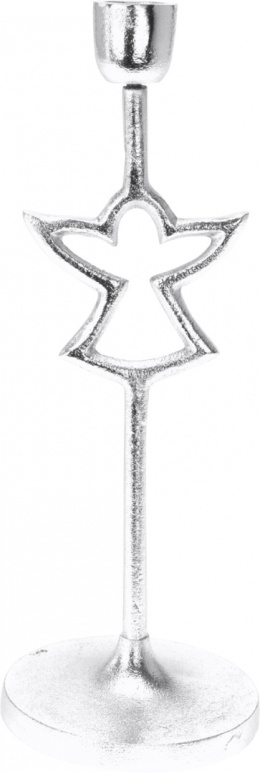 Świecznik metalowy aniołek na 1 świecę 28cm srebrny (A98021530) fi10cm