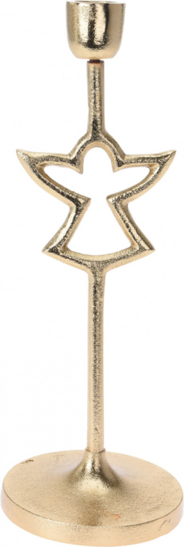 Świecznik metalowy aniołek na 1 świecę 28cm złoty (A98020530) fi10cm