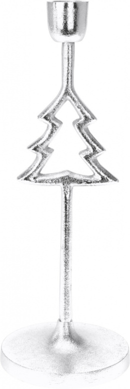 Świecznik metalowy choinka na 1 świecę 28cm srebrny (A98021530) fi10cm