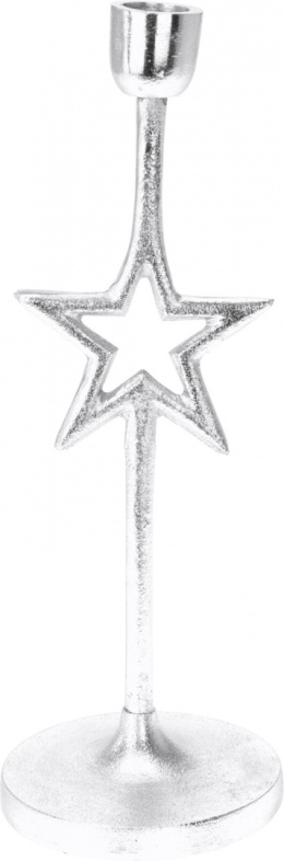 Świecznik metalowy gwiazdka na 1 świecę 28cm srebrny (A98021530) fi10cm