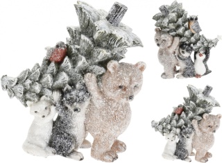 Zwierzęta ceramiczne 17cm oszronione z choinką 2wzory (020850)
