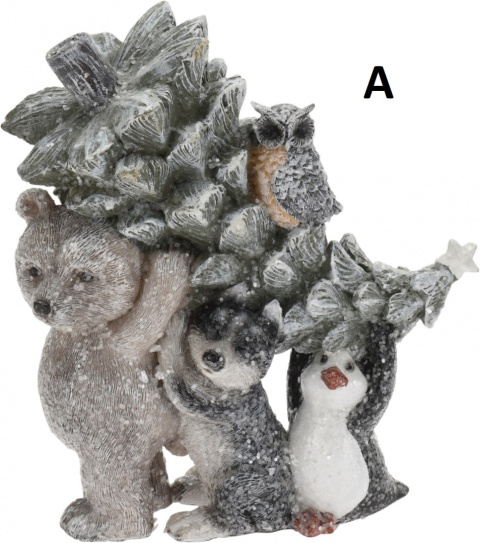 Zwierzęta ceramiczne 17cm oszronione z choinką 2wzory (020850)