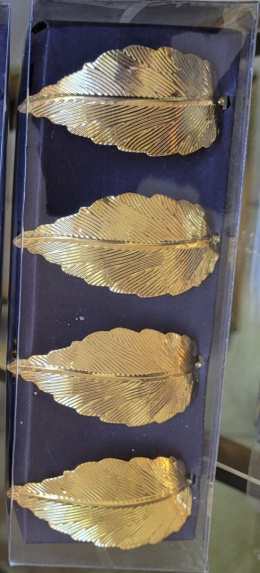 Kpl. 4 obrączki metalowe złote liście (NB0266) fi3,5cm