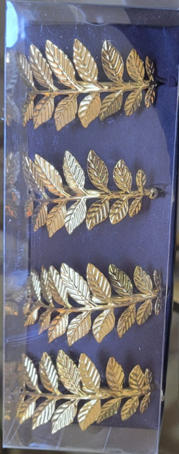 Kpl. 4 obrączki metalowe złote liście paproci (NB0262) fi3,5cm