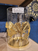 Lampion złoty 18cm ze szkłem metalowe liście (023899)