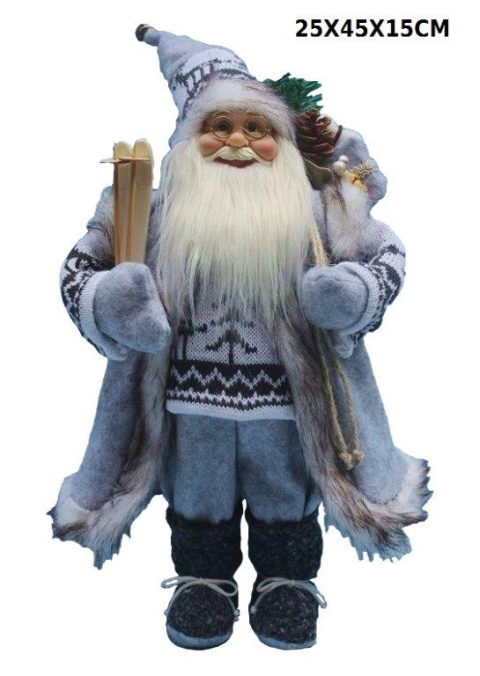 Mikołaj szary 45cm z drewnianą klatką (CH19B-02245)